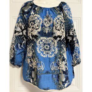 Ali‎ Miles Tunic Embroidered Blouse SZ Medium Boho Fairy Peasant